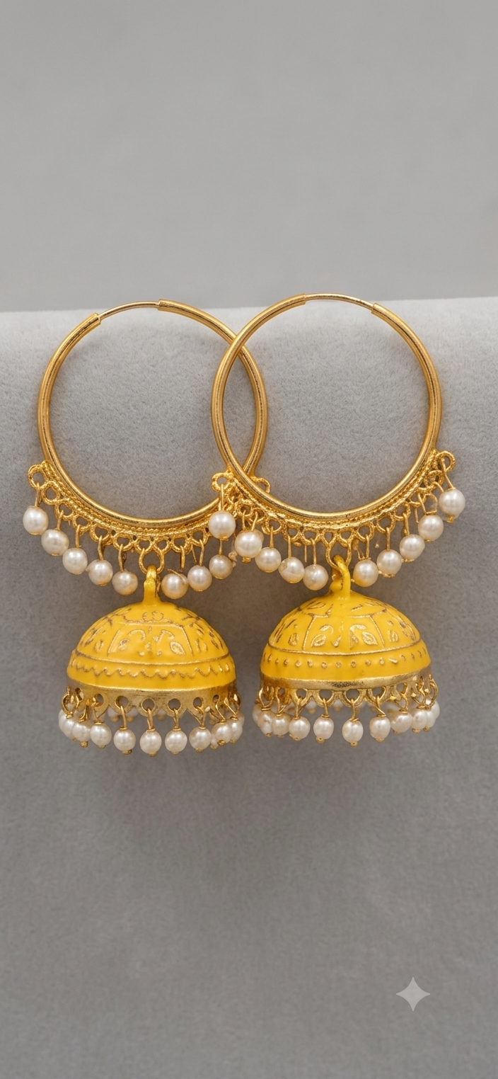 Traditional Meenakari Hoop Jhumka Earrings with Pearl Danglers for Women | Ethnic Party Wear Earrings