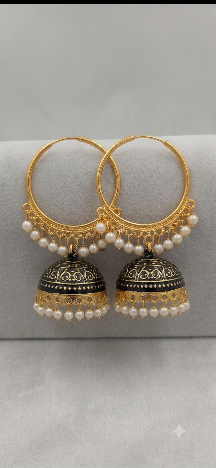 Traditional Meenakari Hoop Jhumka Earrings with Pearl Danglers for Women | Ethnic Party Wear Earrings