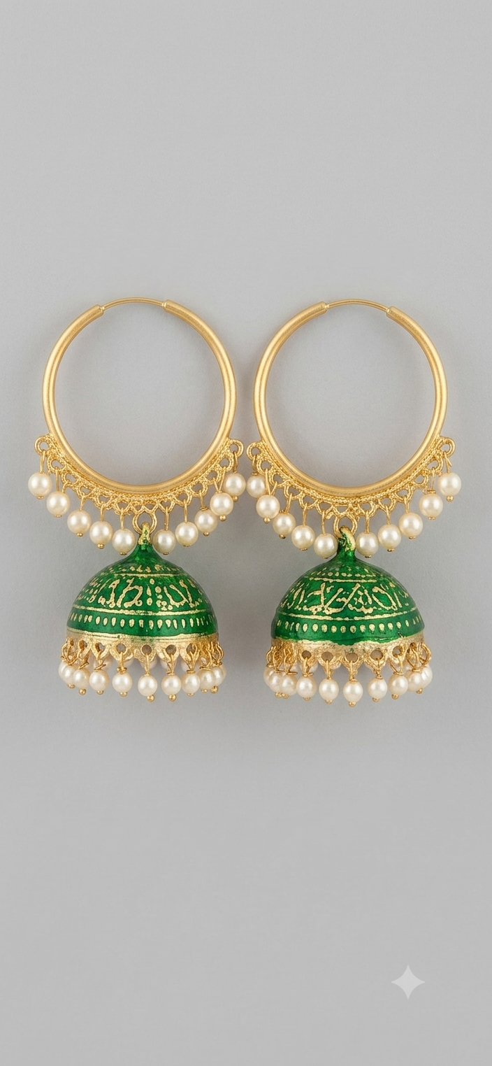 Traditional Meenakari Hoop Jhumka Earrings with Pearl Danglers for Women | Ethnic Party Wear Earrings