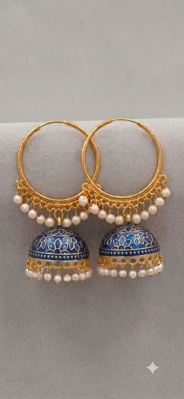 Traditional Meenakari Hoop Jhumka Earrings with Pearl Danglers for Women | Ethnic Party Wear Earrings