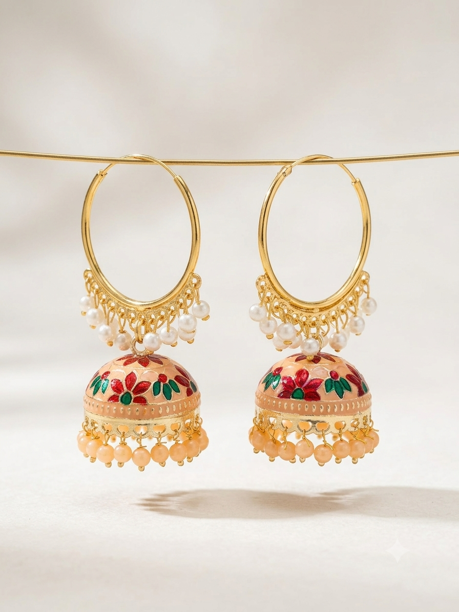 Traditional Multicolor Meenakari Jhumka Earrings with Pearl Detailing | Ethnic Festive Earrings