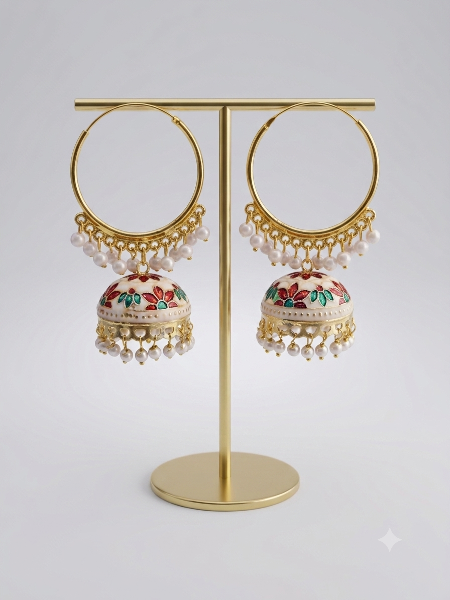 Traditional Multicolor Meenakari Jhumka Earrings with Pearl Detailing | Ethnic Festive Earrings