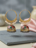 Traditional Multicolor Meenakari Jhumka Earrings with Pearl Detailing | Ethnic Festive Earrings