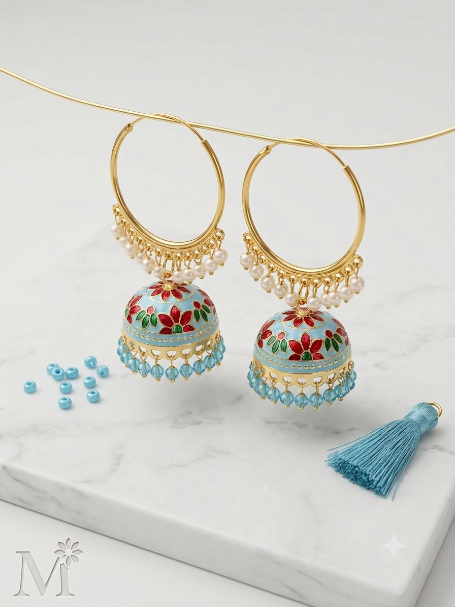 Traditional Multicolor Meenakari Jhumka Earrings with Pearl Detailing | Ethnic Festive Earrings