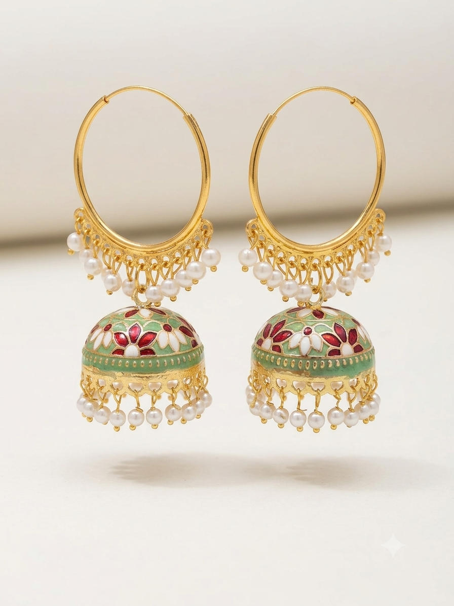 Traditional Multicolor Meenakari Jhumka Earrings with Pearl Detailing | Ethnic Festive Earrings