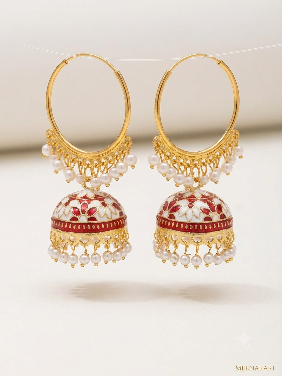 Traditional Multicolor Meenakari Jhumka Earrings with Pearl Detailing | Ethnic Festive Earrings