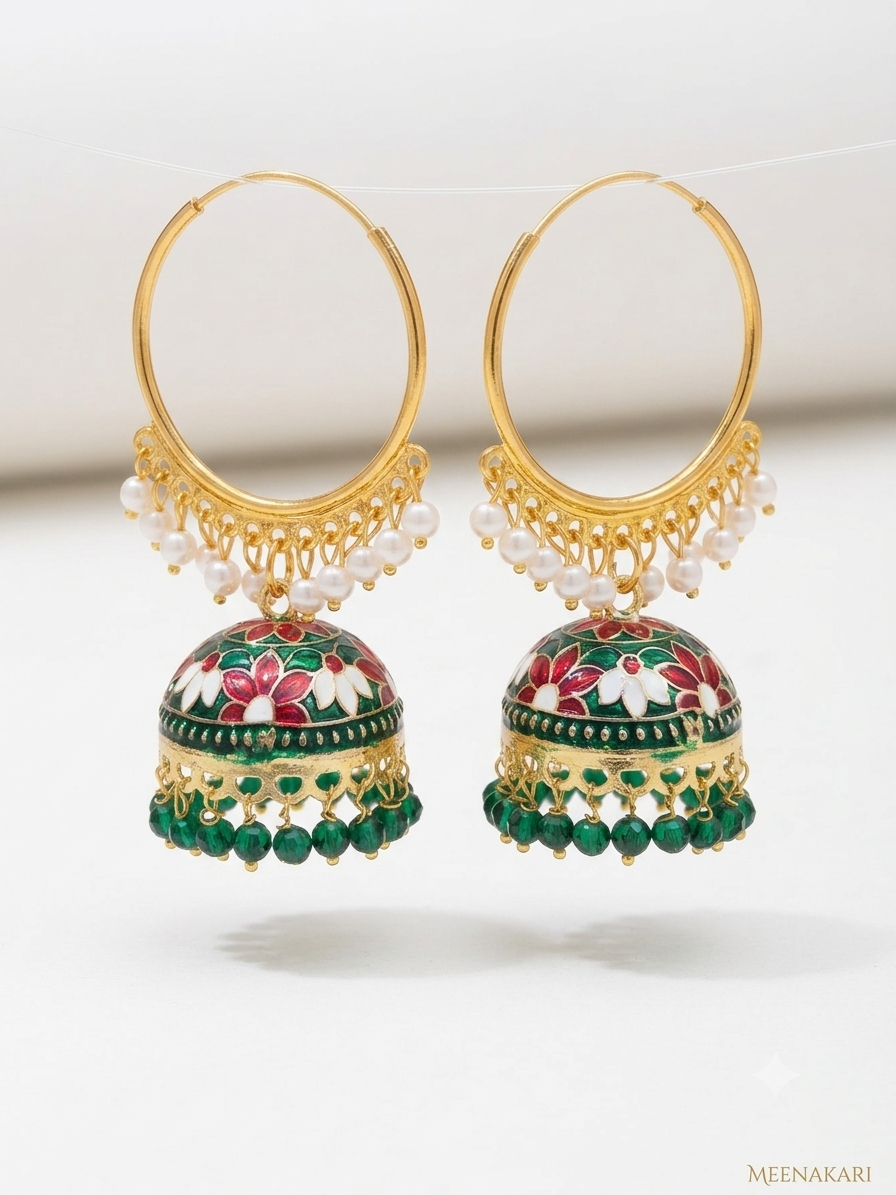 Traditional Multicolor Meenakari Jhumka Earrings with Pearl Detailing | Ethnic Festive Earrings