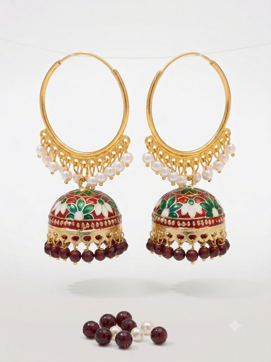 Traditional Multicolor Meenakari Jhumka Earrings with Pearl Detailing | Ethnic Festive Earrings