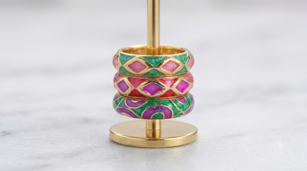 Trendy Gold-Plated Pastel Enamel Adjustable Rings for Women & Girls (Combo / Stackable Rings)