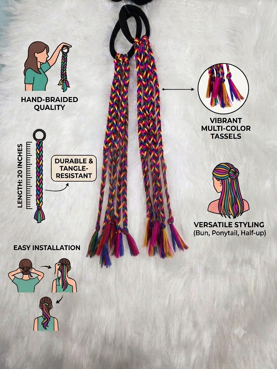 Multi-Color Braided Ponytail Rubber Band
