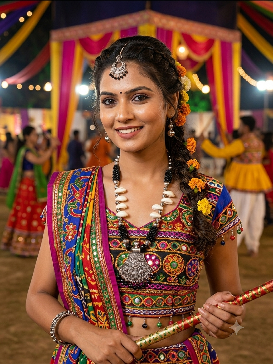 Navratri Special Boho Tribal Oxidised Pendant Necklace Set with Beads & Matching Earrings
