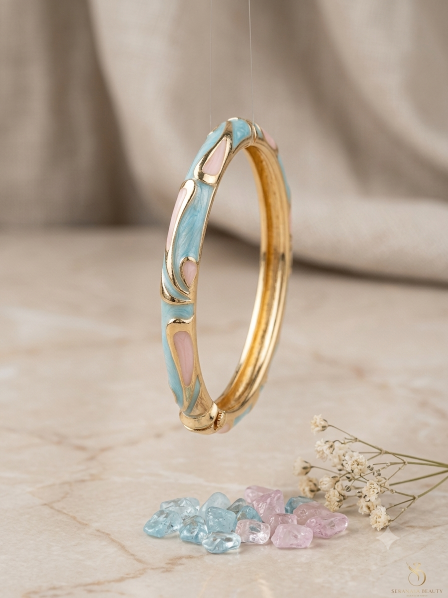 Premium Gold-Plated Handcrafted Enamel Hinge Kada / Bangle Bracelet
