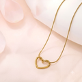 Gold Plated Hollow Heart Pendant Snake Chain Necklace | Tarnish-Free Stainless Steel Everyday Minimalist Jewelry