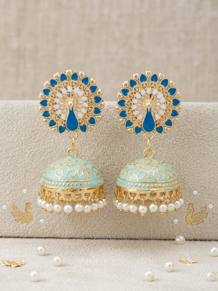 Designer Peacock Motif Jhumka Earrings for Women