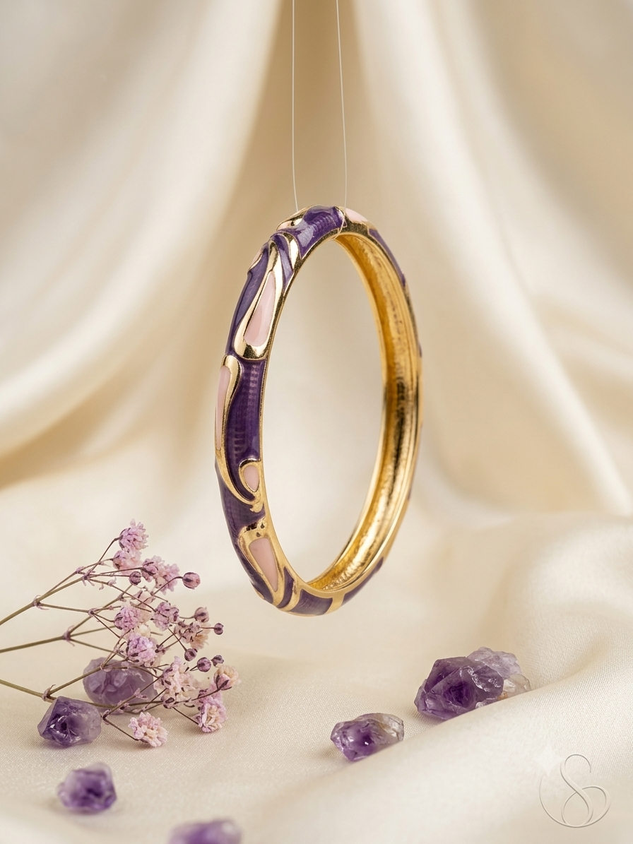 Premium Gold-Plated Handcrafted Enamel Hinge Kada / Bangle Bracelet