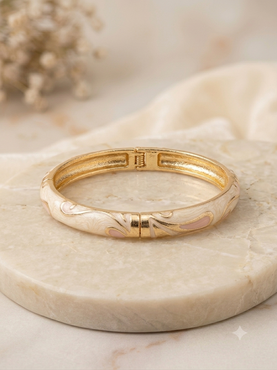 Premium Gold-Plated Handcrafted Enamel Hinge Kada / Bangle Bracelet