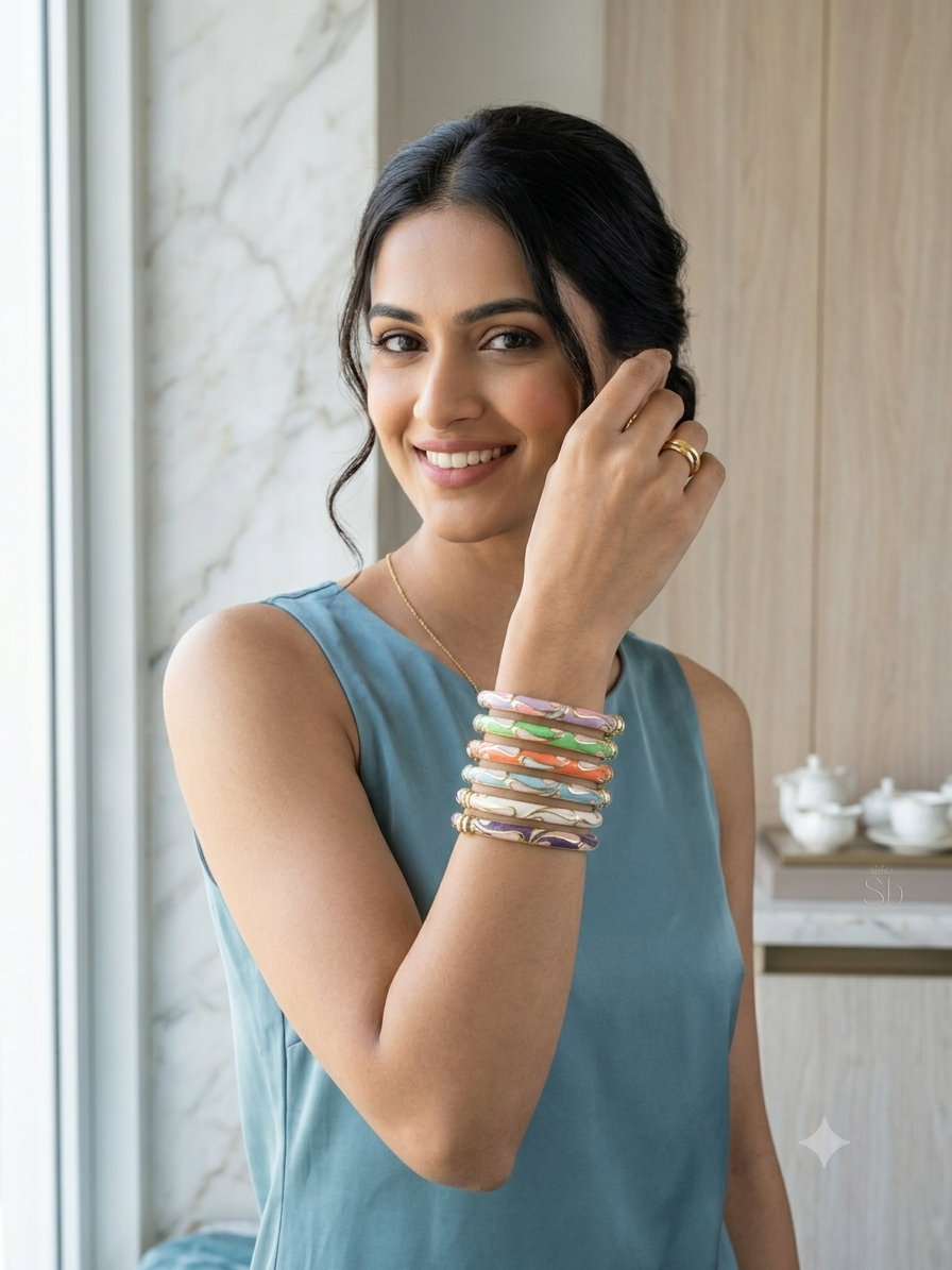 Premium Gold-Plated Handcrafted Enamel Hinge Kada / Bangle Bracelet
