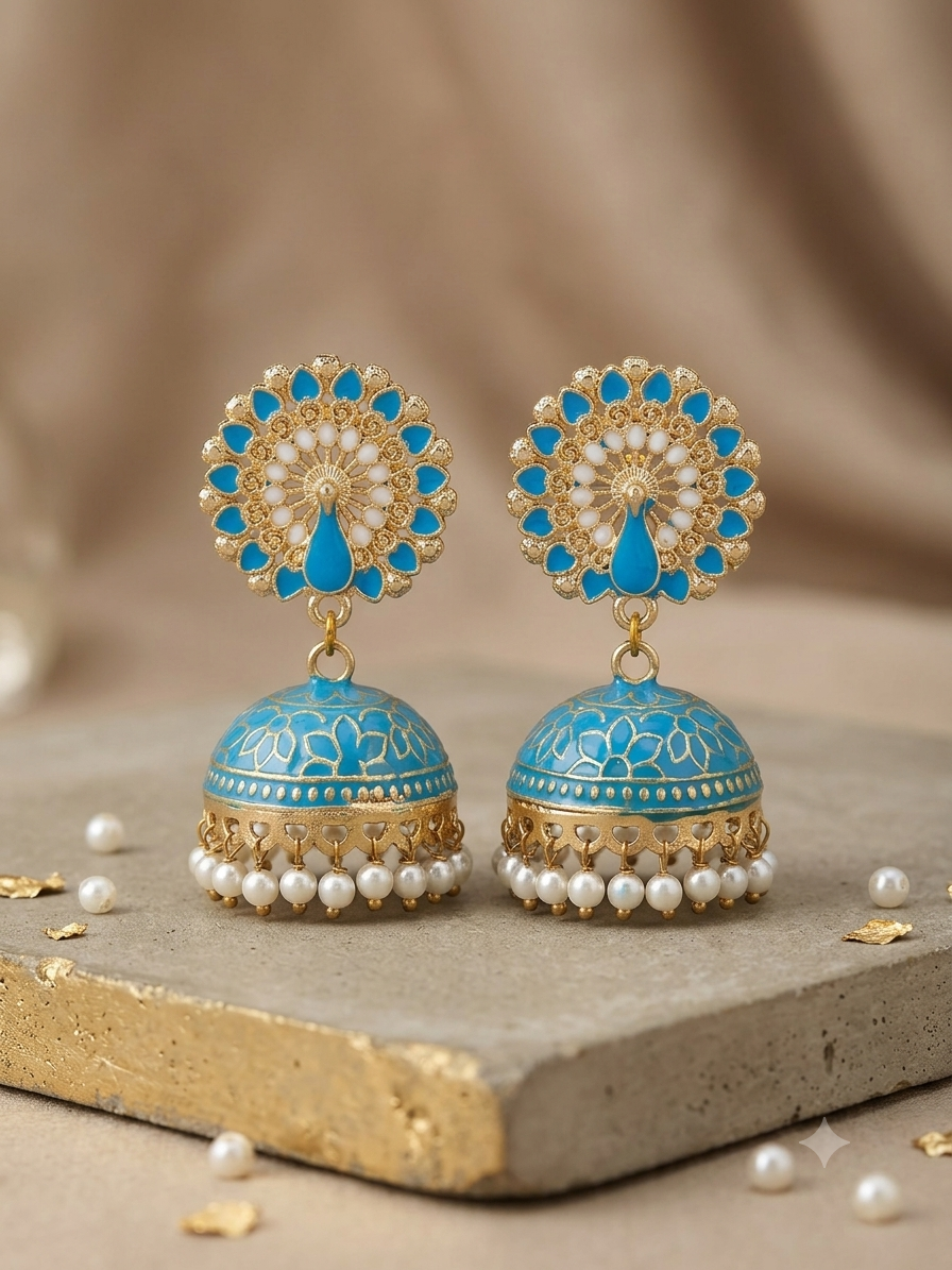Designer Peacock Motif Jhumka Earrings for Women