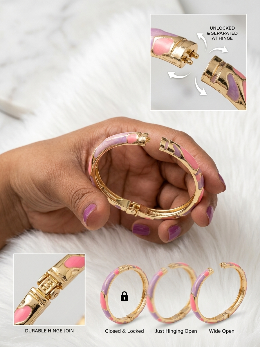 Premium Gold-Plated Handcrafted Enamel Hinge Kada / Bangle Bracelet