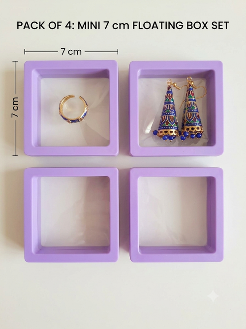 4 Pcs Square Floating Display Frames for Jewellery, Coins, Stones, Collectibles & Crafts | Transparent Display Storage Case