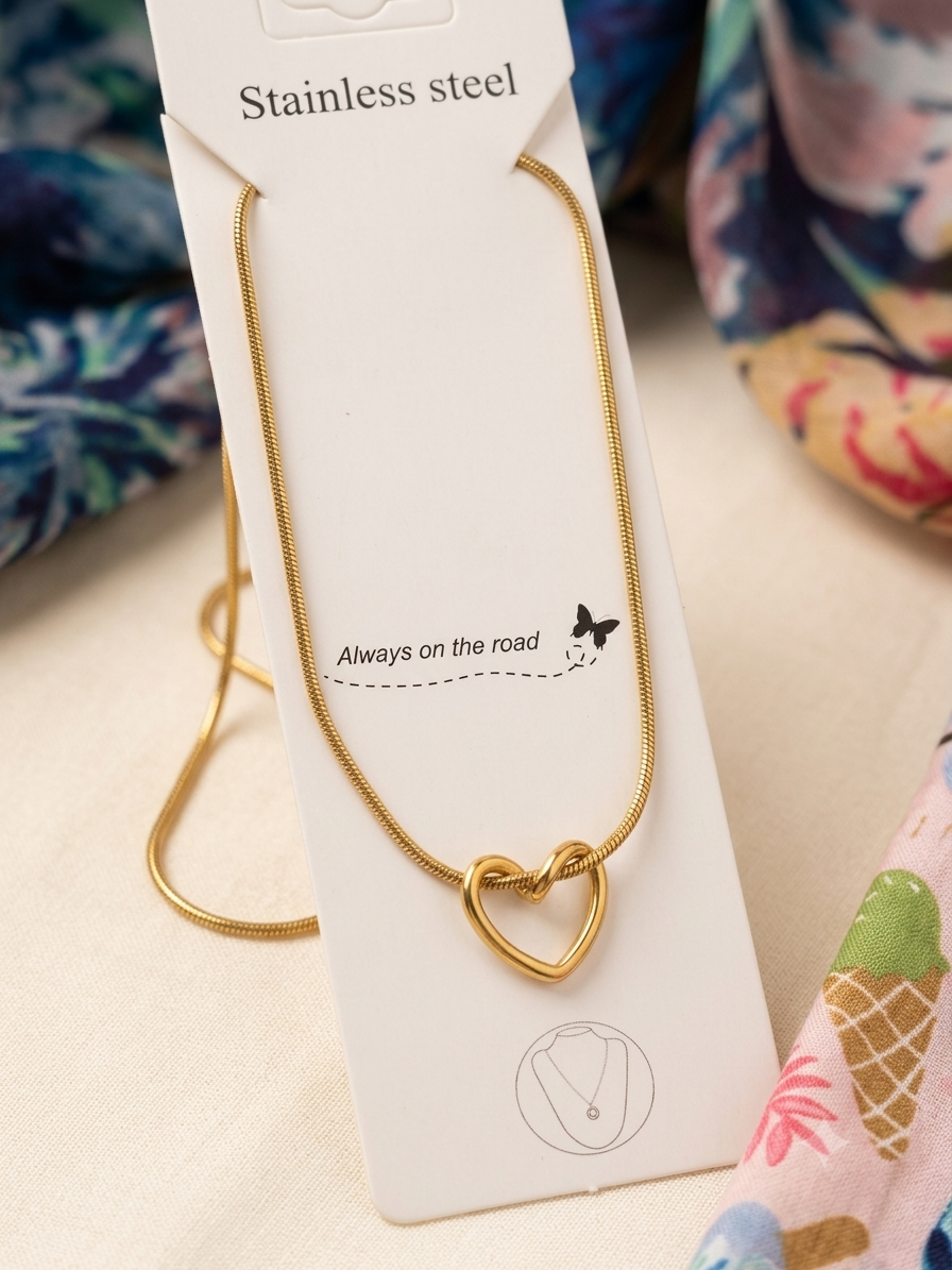 Gold Plated Hollow Heart Pendant Snake Chain Necklace | Tarnish-Free Stainless Steel Everyday Minimalist Jewelry