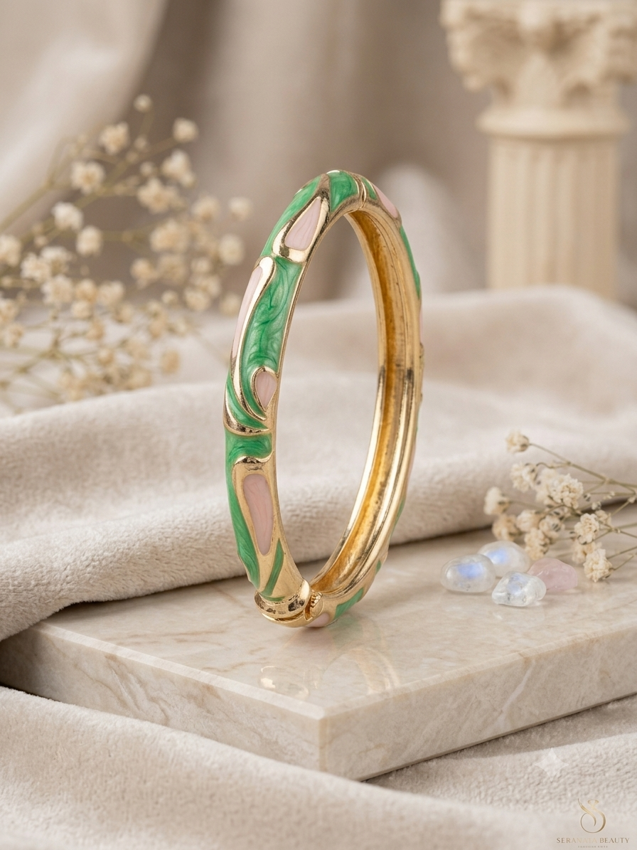 Premium Gold-Plated Handcrafted Enamel Hinge Kada / Bangle Bracelet