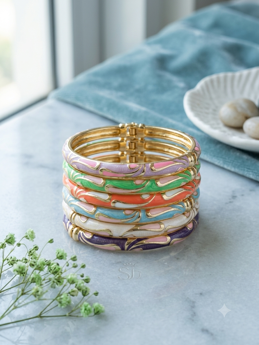 Premium Gold-Plated Handcrafted Enamel Hinge Kada / Bangle Bracelet