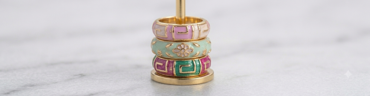 Trendy Gold-Plated Pastel Enamel Adjustable Rings for Women & Girls (Combo / Stackable Rings)
