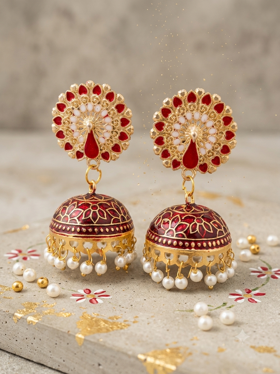 Designer Peacock Motif Jhumka Earrings for Women