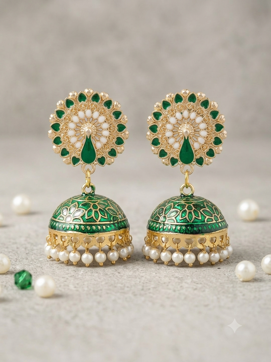 Designer Peacock Motif Jhumka Earrings for Women